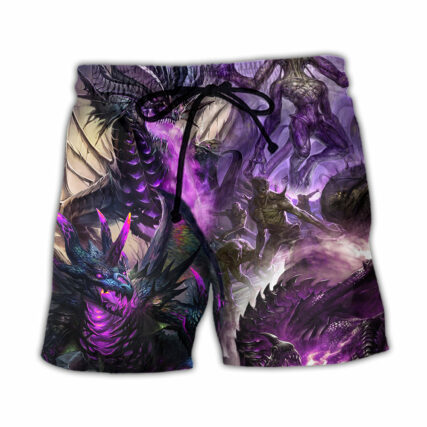 Dragon Purple Skull Monster Lightning Fight Art Style - Beach Short - Owl Ohh - Owl Ohh