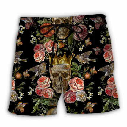 Skull And Flowers Art - Beach Short - Owl Ohh - Owl Ohh