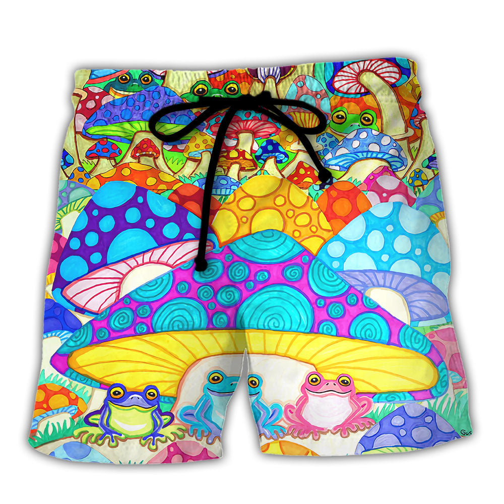 Hippie Frog Mushroom Hippie Colorful Art Peace - Beach Short - Owl Ohh - Owl Ohh