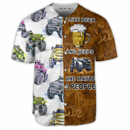 Jeep I Like Beer And Jeeps - Baseball Jersey - Owl Ohh - Owl Ohh
