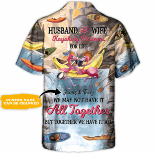 Kayaking Flamingo Husband And Wife Kayaking Partners For Life Personalized - Hawaiian Shirt - Personalized Photo Gifts for men and women, kids - Owl Ohh