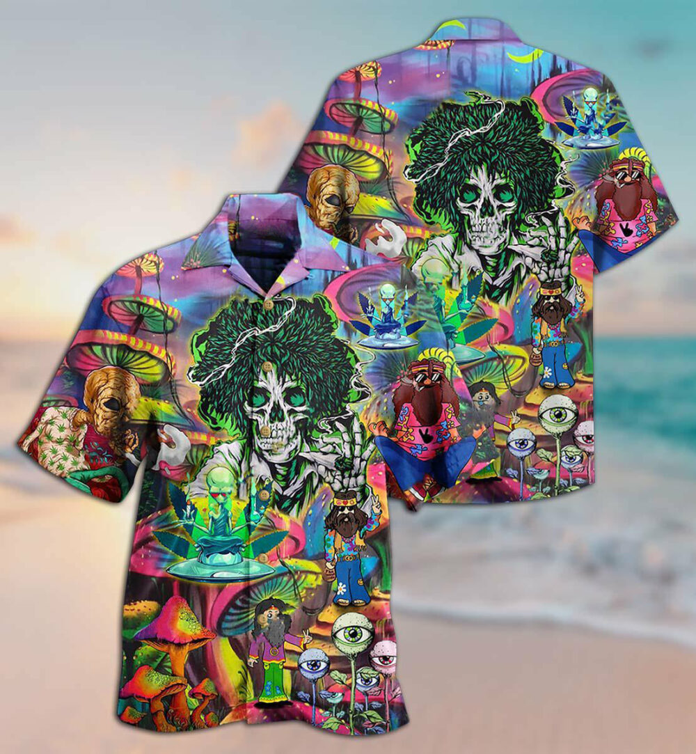 Hippie Skull Alien Mix Color - Hawaiian Shirt - Owl Ohh - Owl Ohh