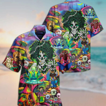 Hippie Skull Alien Mix Color - Hawaiian Shirt - Owl Ohh - Owl Ohh