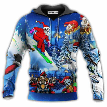 Christmas With Skull In Blue Sky - Hoodie - Owl Ohh - Owl Ohh