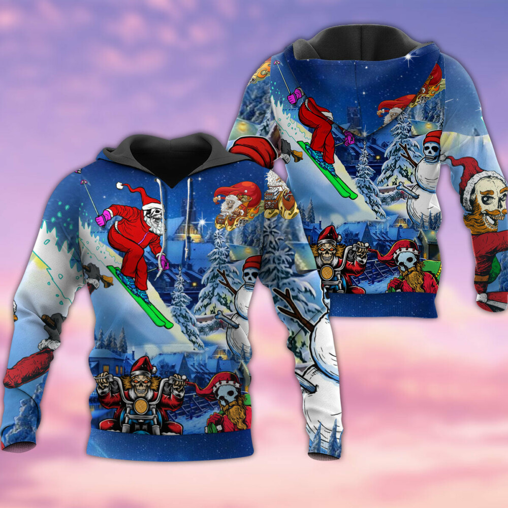 Christmas With Skull In Blue Sky - Hoodie - Owl Ohh - Owl Ohh