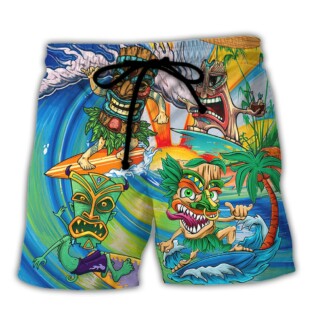 Surfing Funny Funny Tiki Show Me Your Tikis Surfing Lovers - Beach Short - Owl Ohh-Owl Ohh