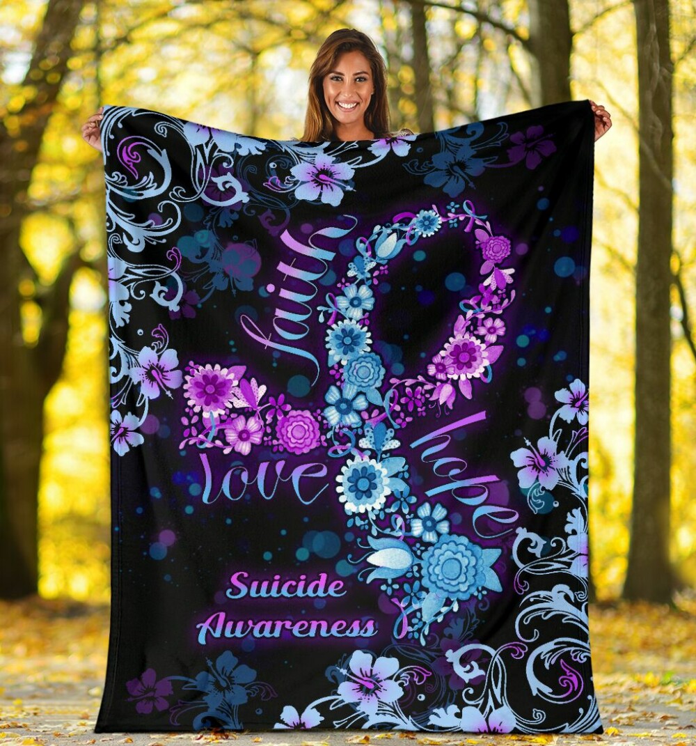 Suicide Prevention Faith Hope Love Floral - Flannel Blanket - Owl Ohh - Owl Ohh