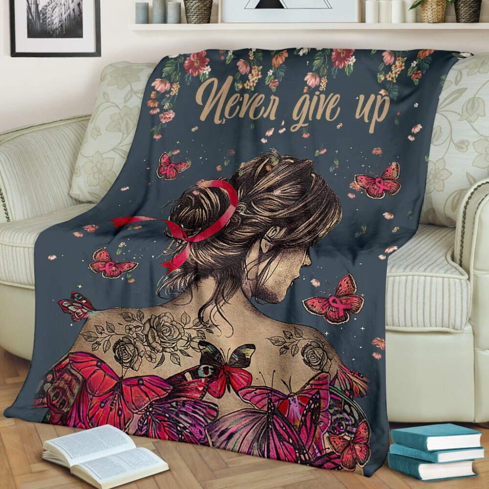 Breast Cancer Never Give Up Breast Cancer Awareness Style - Flannel Blanket - Owl Ohh - Owl Ohh