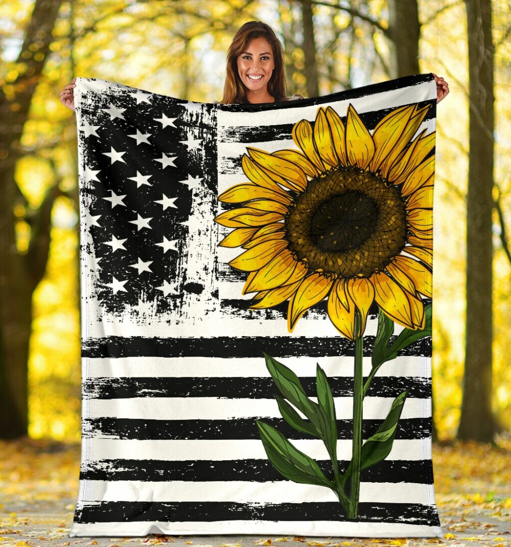 Sunflower American Flag So Cool - Flannel Blanket - Owl Ohh - Owl Ohh