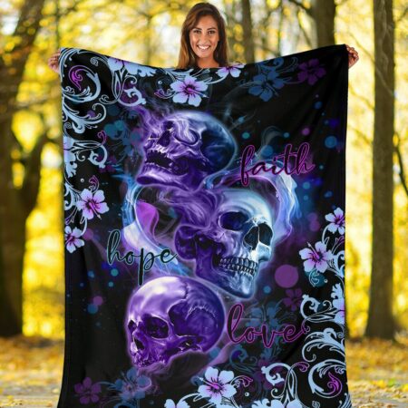 Skull Faith Hope Love Tropical Floral - Flannel Blanket - Owl Ohh - Owl Ohh