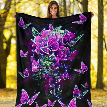 Skull Butterfly Pink Style - Flannel Blanket - Owl Ohh - Owl Ohh