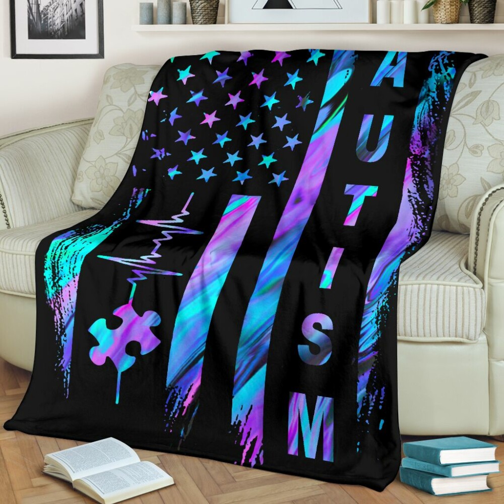 Autism Awareness American Flag Color - Flannel Blanket - Owl Ohh - Owl Ohh