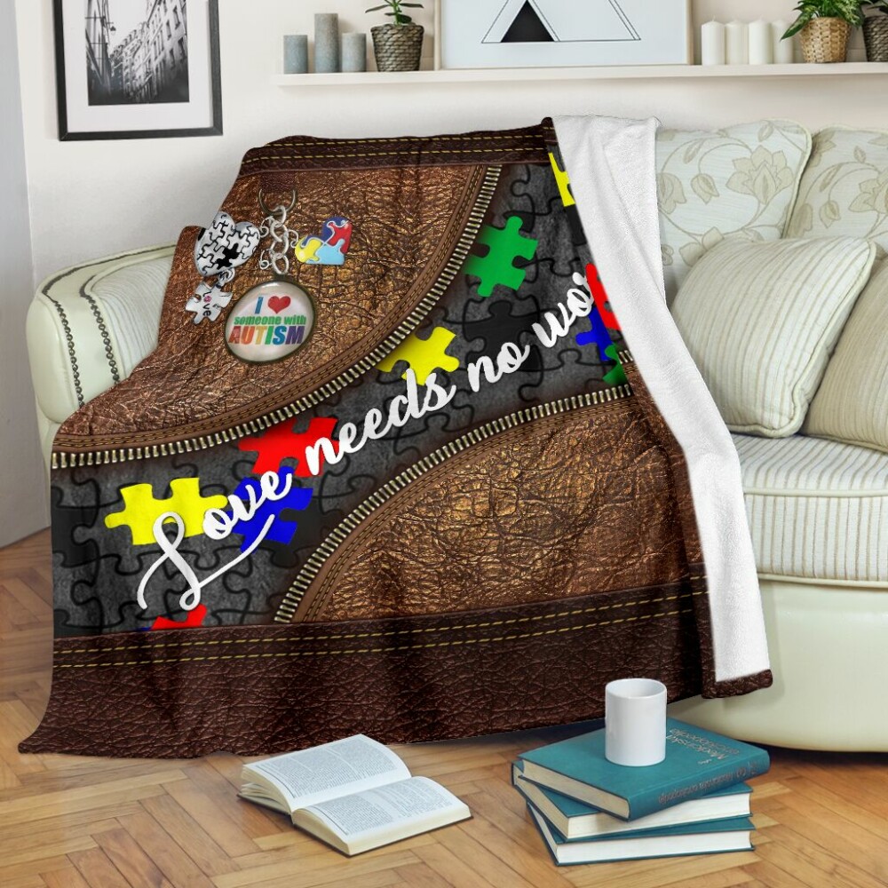 Love Needs No Words Leather Pattern Print Autism Awareness Flannel Blanket 0622 547 - Owl Ohh