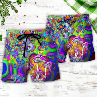 Hippie Mushroom Stay Trippy Little Hippie Colorful - Beach Short - Owl Ohh - Owl Ohh