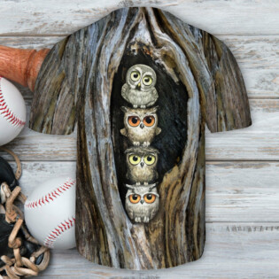 Owl Family Funny Wood Art - Baseball Jersey - Owl Ohh - Owl Ohh
