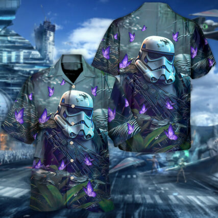 Starwars Stormtrooper In The Jungle With Purple Flowers - Hawaiian Shirt