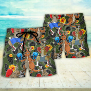 Kangaroo Boxing Funny Tropical Vibe Funny Art - Beach Short - Owl Ohh - Owl Ohh