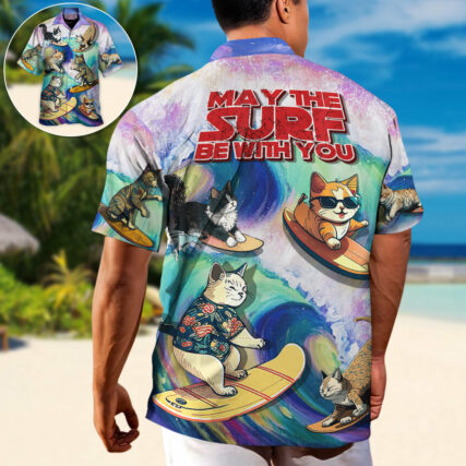 Surfing Funny Cat May The Surf Be With You Lover Surfing - Hawaiian Shirt