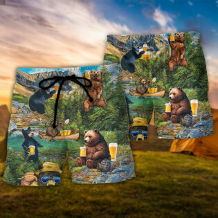 Camping Funny Bear Drinking Camping and Beer Why I'm Here - Beach Short