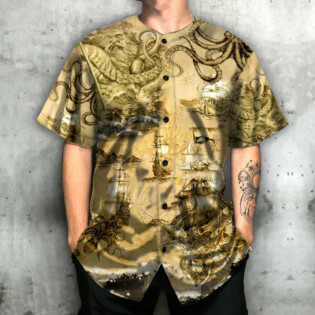 Octopus Sea Map Vintage Art - Baseball Jersey - Owl Ohh - Owl Ohh