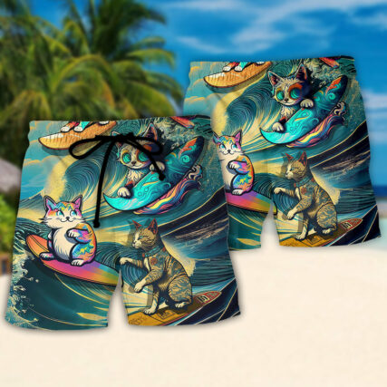 Surfing Funny Cat Just One More Wave I Promise Lover Surfing - Beach Short