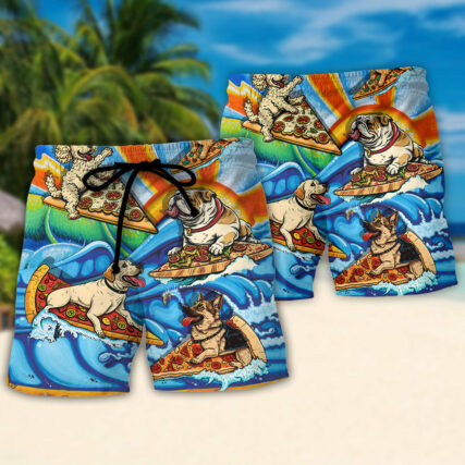 Surfing Funny Dog Pizza Surfing Boy Like A Normal Boy But Cooler Lovers Surfing - Beach Short