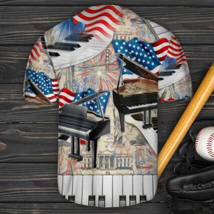 Piano Music US Flag Retro Vibe Art Style - Baseball Jersey - Owl Ohh