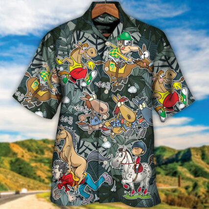 Horse Racing Funny Art - Hawaiian Shirt - Owl Ohh for men and women, kids - Owl Ohh