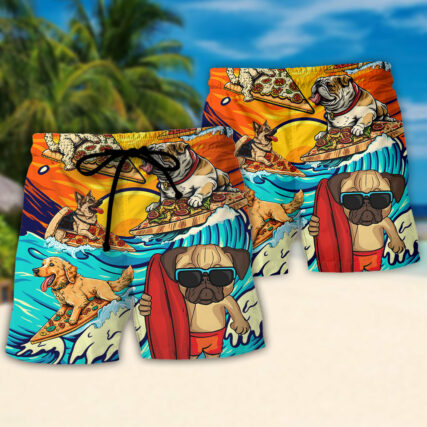 Dog Lovers Surfing Surf Eat Sleep Repeat Art Style - Beach Short