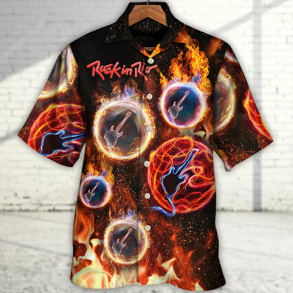 Rock In Rio With Fire Music Lover Amazing Style - Hawaiian Shirt - Owl Ohh for men and women, kids - Owl Ohh
