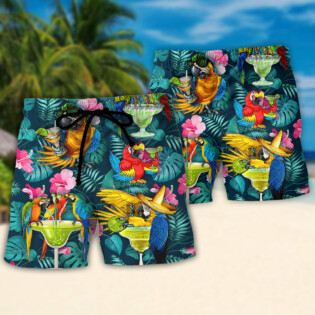 Parrot Funny Drinking Cocktails The Beach Is My Happy Place Tropical Style - Beach Short