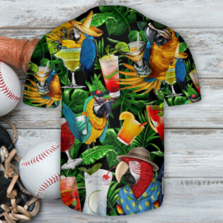 Parrot With Cocktails Tropical Art - Baseball Jersey - Owl Ohh - Owl Ohh