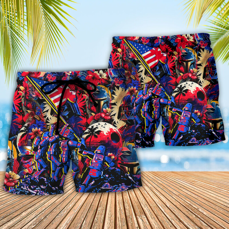 Independence Day Special Star Wars Synthwave Tropical Style - Beach Short