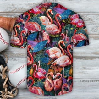 Flamingo And Flower Colorful In Tropical - Baseball Jersey - Owl Ohh