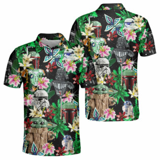Star Wars Lego Baby Yoda, Boba Fett, Darth Vader and Stormtroopers Tropical - Polo Shirt