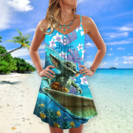 Star Wars Baby Yoda Surfing - V-neck Sleeveless Cami Dress