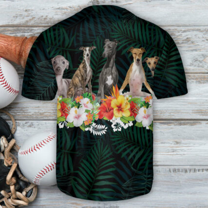 Dog With Tropical Flower Art - Baseball Jersey - Owl Ohh