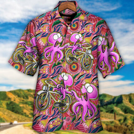 Octopus Ride Cycling Tropical Art - Hawaiian Shirt - Owl Ohh for men and women, kids - Owl Ohh