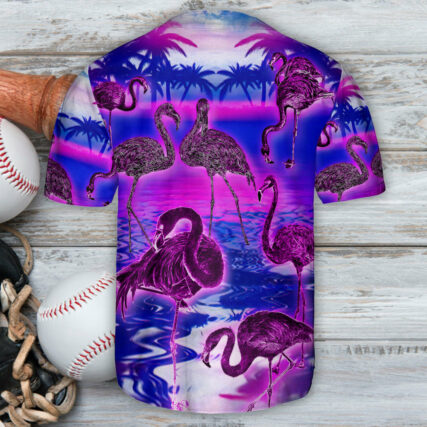 Flamingo Neon Colorful Art Purple Style - Baseball Jersey - Owl Ohh