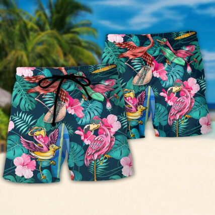 Surfing Funny Flamingo You Can't Stop The Waves But You Can Learn To Surf - Beach Short