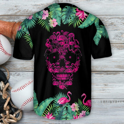 Flamingo Skull Loves Summer Tropical - Baseball Jersey - Owl Ohh