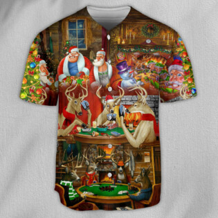 Poker Gambling Santa And Friends Play Poker - Baseball Jersey - Owl Ohh - Owl Ohh