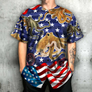 Octopus USA FLag Art - Baseball Jersey - Owl Ohh - Owl Ohh
