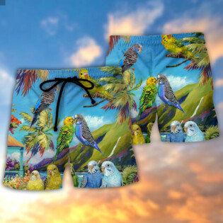 Parrot Budgie Parrot Beautiful Landscape - Beach Short - Owl Ohh - Owl Ohh