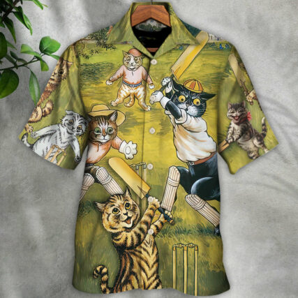 Cat Play Cricket Funny We Love Cricket - Hawaiian Shirt - Owl Ohh for men and women, kids - Owl Ohh