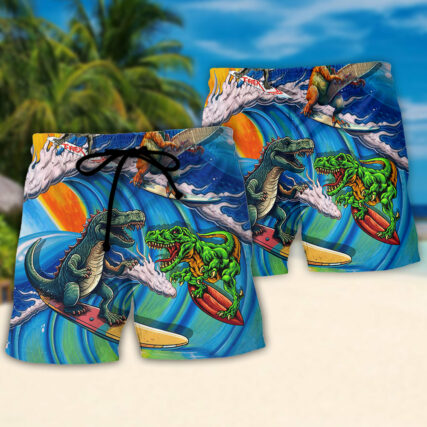 Surfing Funny Dinosaur Surfing Is Life Lovers Surfing - Beach Short