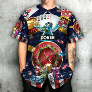 Poker US Flag Independence Day - Baseball Jersey - Owl Ohh - Owl Ohh