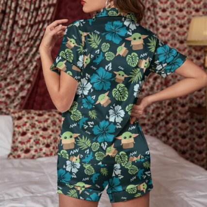 Star Wars The Mandalorian Grogu Baby Yoda Leaves - Women's Pajama Set With Short Sleeve