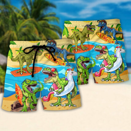 Surfing Funny Dinosaur World's Okayest Surfer Lovers Surfing - Beach Short