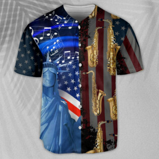 Saxophone Music USA Flag Independence Day - Baseball Jersey - Owl Ohh